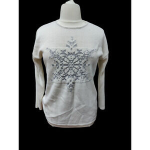 Woman Within White pullover sweater with silver snowflake- size 14/16 medium